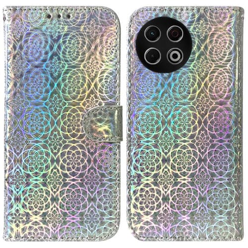 Funda de cuero con hebilla magnética colorida para Tecno Spark 30 Pro (plateada)