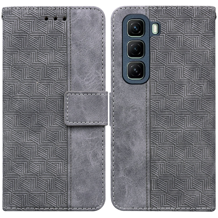 Funda de Cuero con Relieve Geométrico para Infinix Hot 50 4G (Gris)