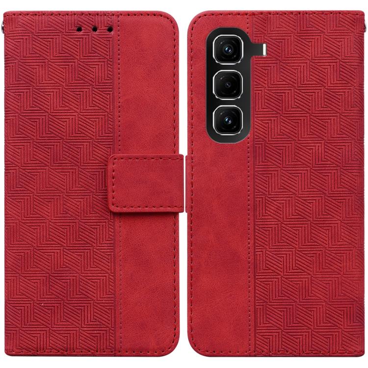 Funda de cuero con relieve geométrico para Infinix Hot 50 Pro 4G (roja)