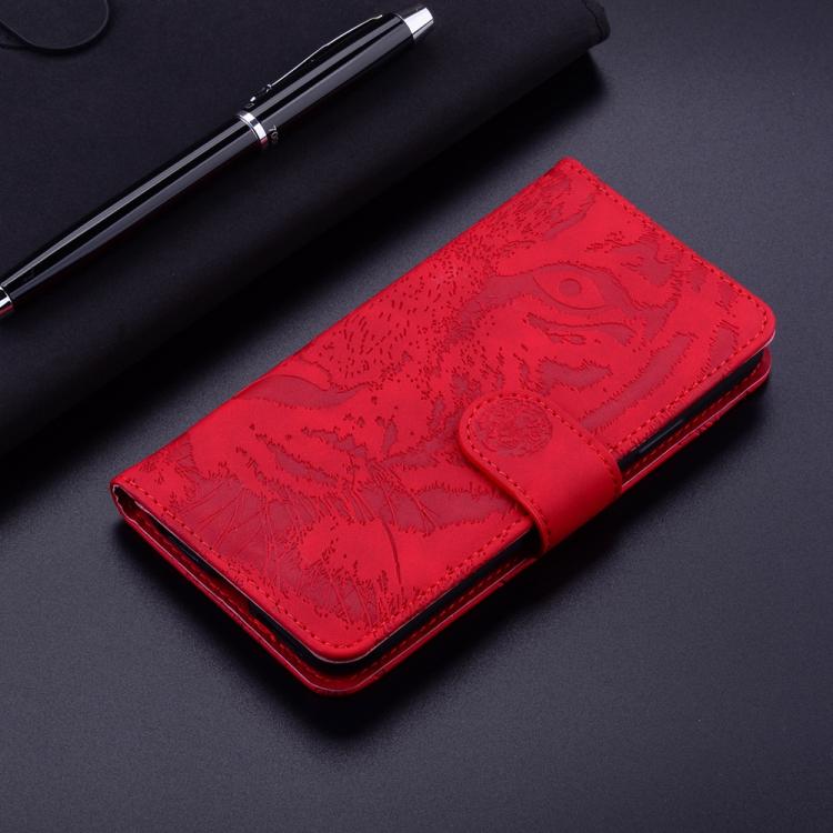 Funda de cuero con tapa y estampado de tigre para Infinix Hot 50 Pro+ 4G (roja)