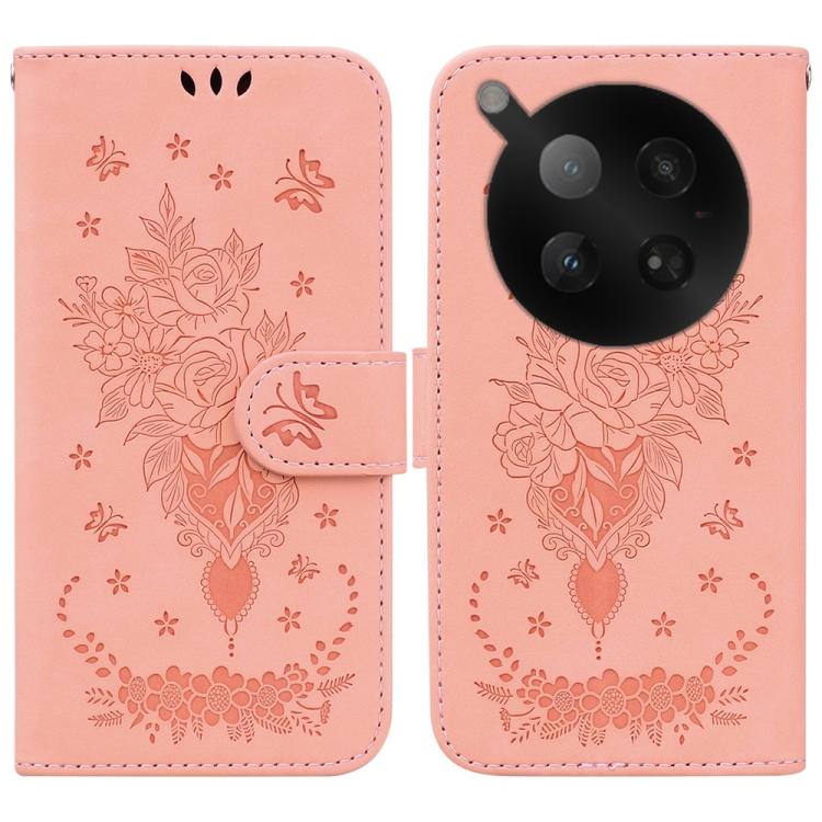 Funda de cuero con relieve de mariposa rosa para Infinix Zero 40 4G/5G (rosa)