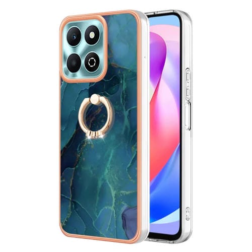 Funda para Teléfono Honor X6B con Revestimiento Mármol Galvanizado Doble Cara IMD y Anillo (Verde)