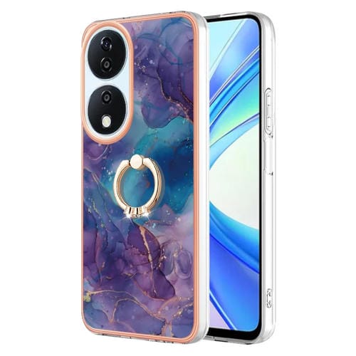 Funda para Teléfono Honor X7B 4G/5G con IMD Doble Cara Galvanoplastia Mármol Anillo (Púrpura)