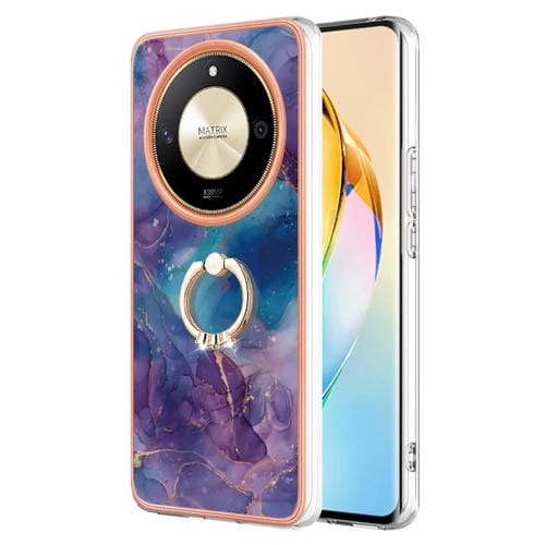 Funda para Teléfono Honor X9B con IMD Doble Cara, Galvanoplastia Mármol y Anillo (Púrpura)