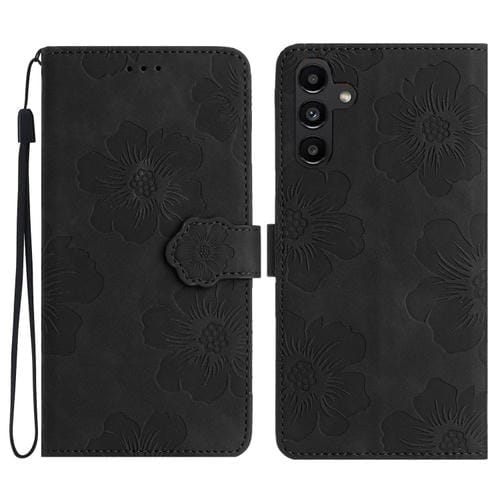 Funda de Cuero Samsung Galaxy A05S Estampado de Flores (Negro)