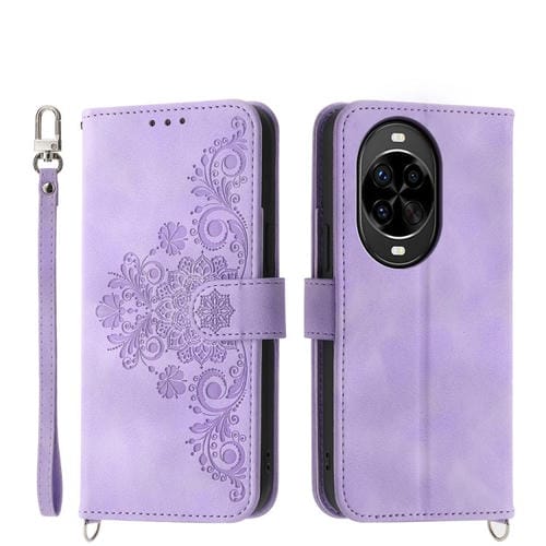 Funda de cuero con relieve floral para Huawei Nova 14 Pro (morado)