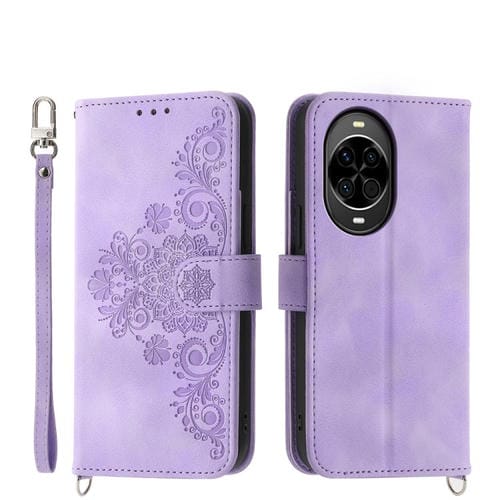 Funda de cuero con relieve floral para Huawei Nova 14 (morado)