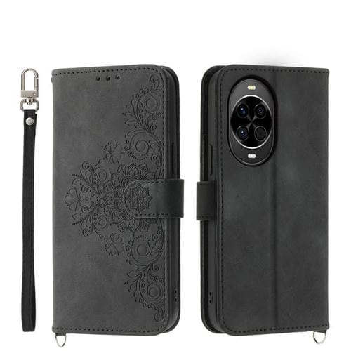 Funda de cuero con relieve floral para Huawei Nova 14 (negro)