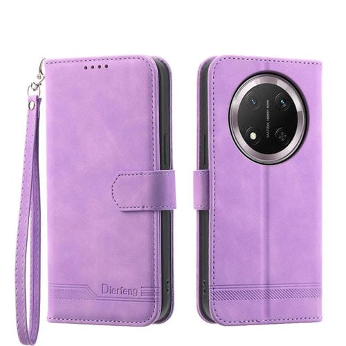 Funda Teléfono Híbrida Cuero Sintético TPU Dierfeng Dream Line para Honor X9C Global y Magic7 Lite (Morado)