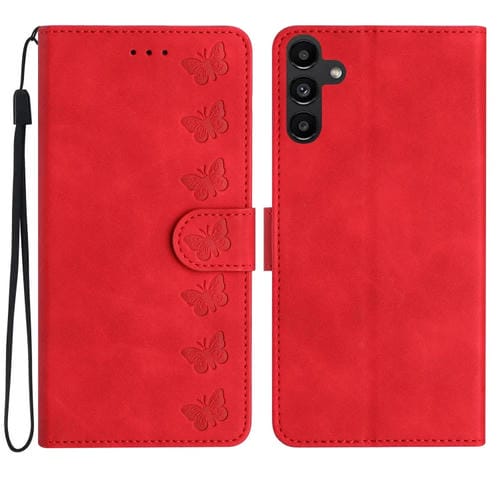 Funda para Teléfono Samsung Galaxy A05S Cuero con Relieve de Siete Mariposas (Rojo)