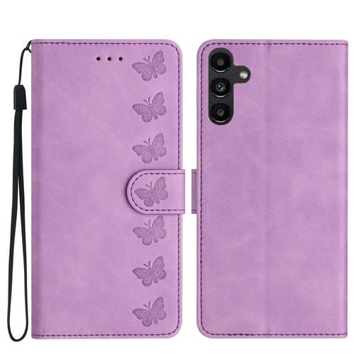 Funda para Teléfono Samsung Galaxy A15 Cuero con Relieve Siete Mariposas (Púrpura)