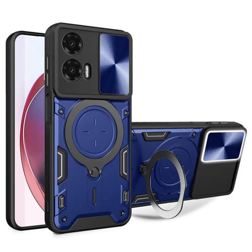 Funda para Teléfono Motorola Moto G35 con Soporte Magnético Deslizante y Textura de Cd (Azul)