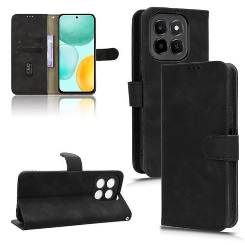 Funda de cuero con tapa magnética y tacto suave para Honor X6c 4G (negro)