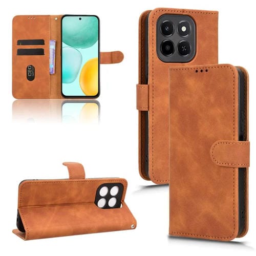 Funda de cuero con tapa magnética y diseño de piel para Honor X6c 4G (marrón)