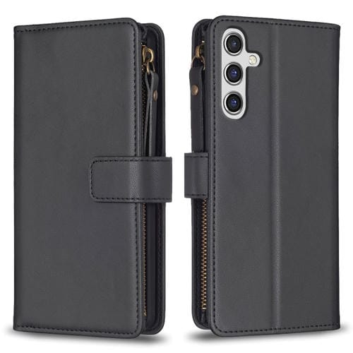 Funda para Samsung Galaxy A55 Cartera con 9 Ranuras para Tarjetas Cremallera Cuero con Tapa (Negro)