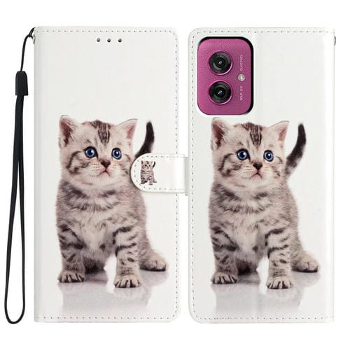 Funda de Cuero para Motorola Moto G55 con Dibujo a Color (Gato Atigrado)