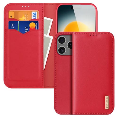 Funda con tapa DUX DUCIS Hivo Series de piel de vaca, PU y TPU para iPhone 17 Pro Max (roja)