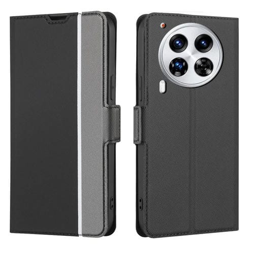 Funda de Cuero con Botones Laterales y Textura de Sarga para Tecno Camon 30 Premier 5G (Negro)