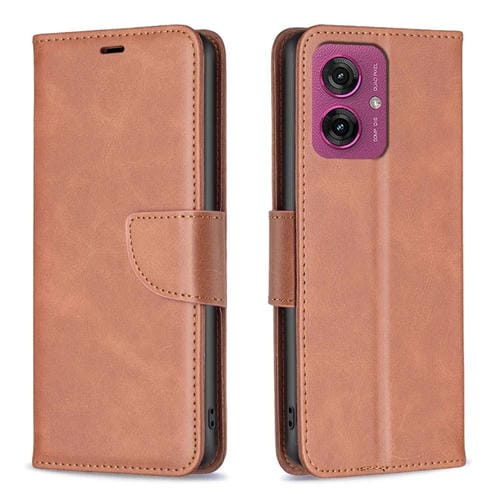 Funda de Piel de Cordero con Tapa para Motorola Moto G55 (Marrón)