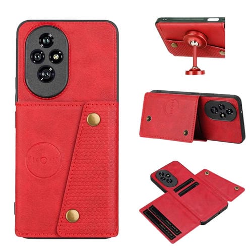 Funda Magnética para Honor 200 Pro con Ranuras para Tarjetas y Doble Hebilla (Rojo)
