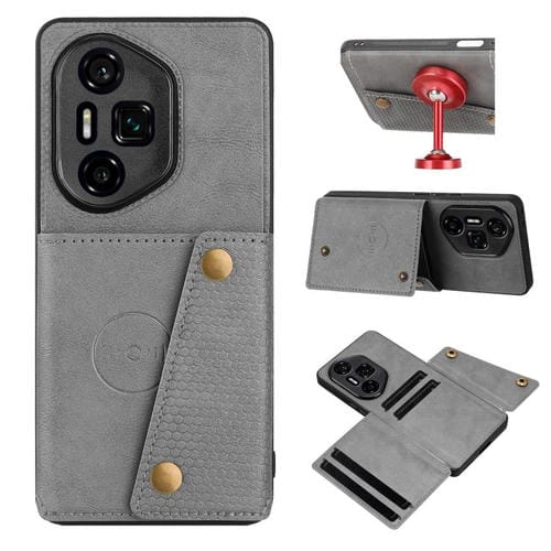 Funda Magnética para Honor 300 Ultra con Ranuras para Tarjetas y Doble Hebilla (Gris)