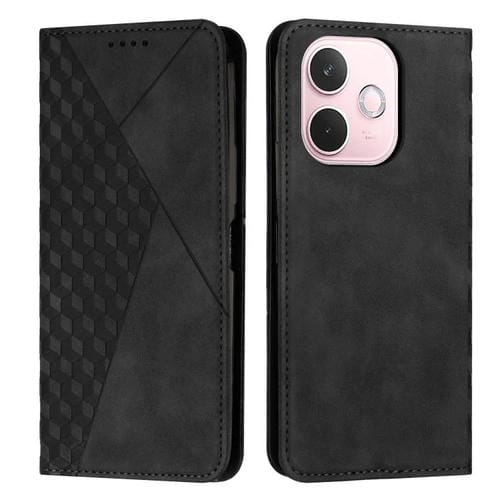 Funda de Cuero Magnética con Textura de Diamante para Oppo A5 Pro 5G (Negro)
