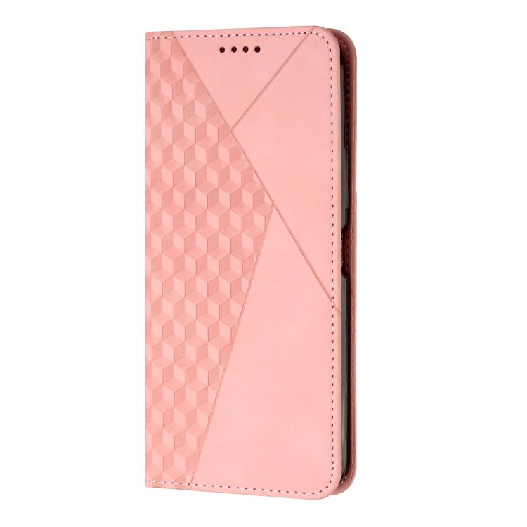 Funda de Cuero Magnética con Textura de Diamante para Realme 14 Pro+ (Oro Rosa)
