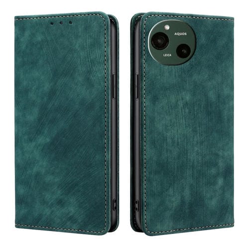 Funda de Cuero Magnética con Cepillo Antirrobo RFID para Sharp Aquos R9 (Verde)