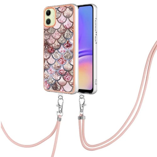 Estuche para Teléfono Samsung Galaxy A05 Imd TPU con Galvanoplastia y Cordón (Escamas Rosadas)