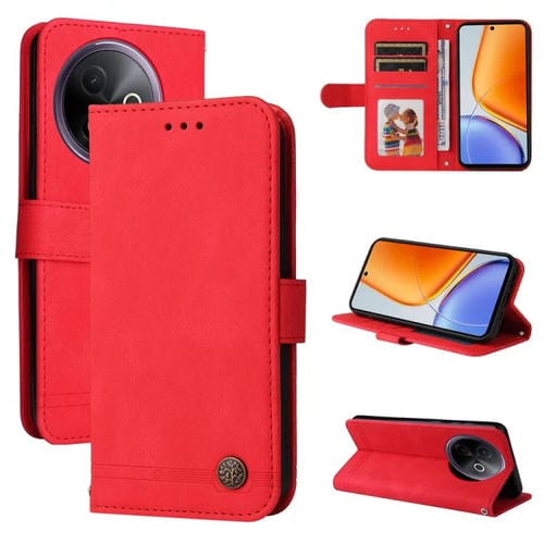 Funda de Cuero con Botones Metálicos y Diseño de Árbol de la Vida para Vivo Y39 5G / Y300I (Rojo)