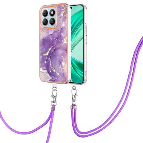 Funda para Teléfono Honor X8B con Imd Doble Cara y Revestimiento Mármol Galvanizado con Cordón (Morado)