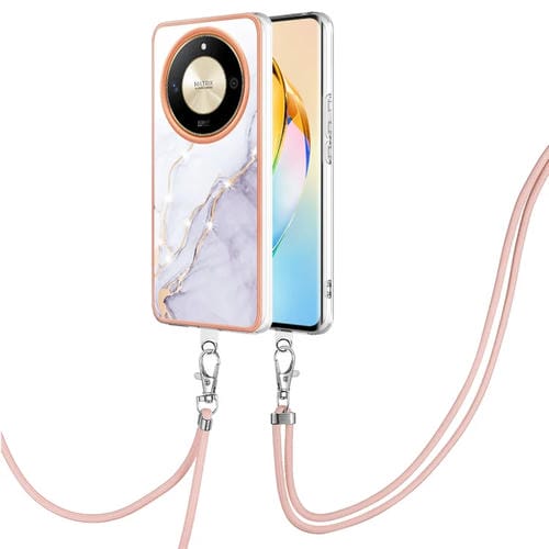 Funda para Teléfono Honor X9B con Imd Doble Cara y Revestimiento Mármol Galvanizado con Cordón (Blanco)