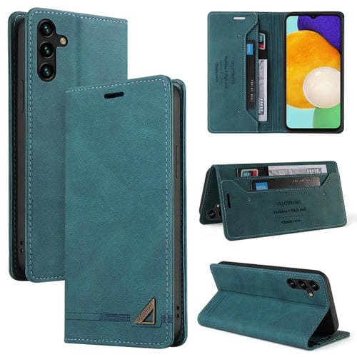 Funda de Cuero para Samsung Galaxy A13 5G Skin Feel con Tapa Horizontal Cepillo Antirrobo y Soporte (Azul)