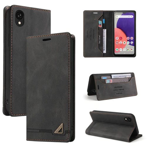 Funda de cuero Samsung Galaxy A22 5G VersiĂłn Jp con tapa horizontal, cepillo antirrobo y soporte (Negro)