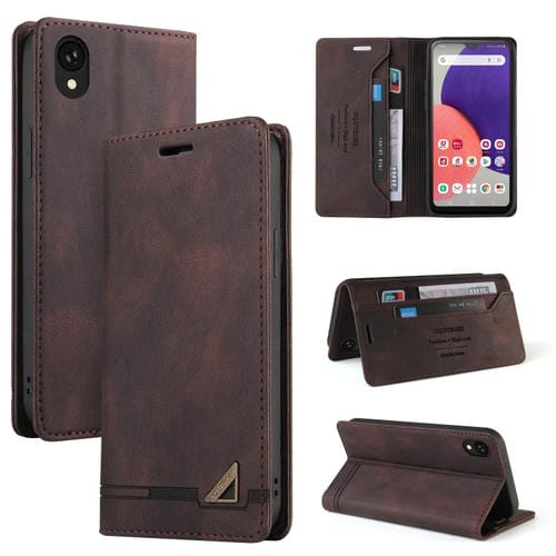 Funda de Cuero para Samsung Galaxy A22 5G VersiĂłn Jp Skin Feel con Tapa Horizontal Cepillo Antirrobo y Soporte (MarrĂłn)