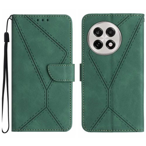 Funda de Cuero con Relieve y Costuras para OnePlus 13R (Verde)