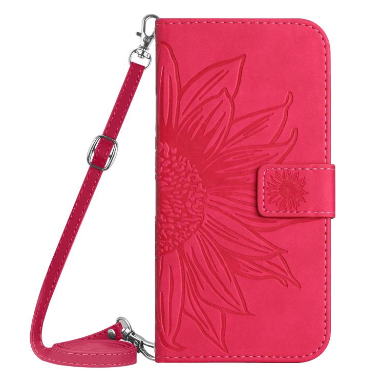 Funda de Piel con Relieve de Girasol para OnePlus 13R (Rosa y Rojo)