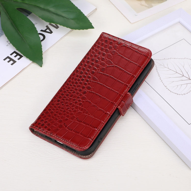 Funda para Teléfono OnePlus Nord 13 con Capa Superior de Piel de Vaca y Cocodrilo (Rojo)