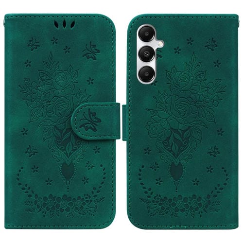 Funda para Teléfono Samsung Galaxy A05S Cuero Relieve Mariposa y Rosa (Verde)