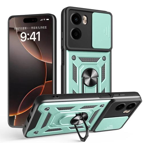 Funda Híbrida TPU y PC con Cubierta Deslizante para Cámara Motorola Moto G05 (Verde Menta)