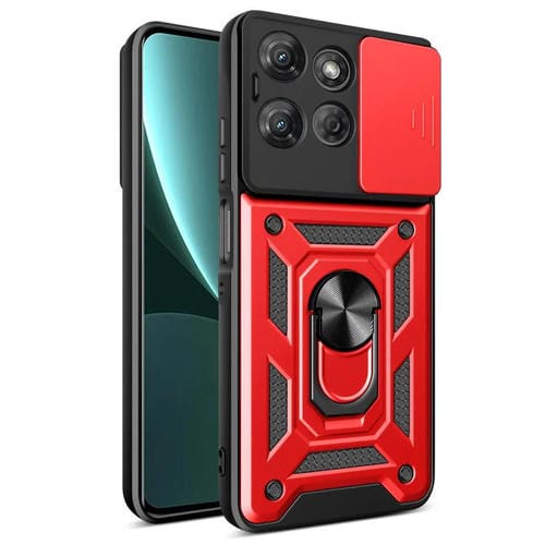 Funda híbrida TPU y PC con cámara deslizante para Motorola Moto G Power 2025 (Roja)