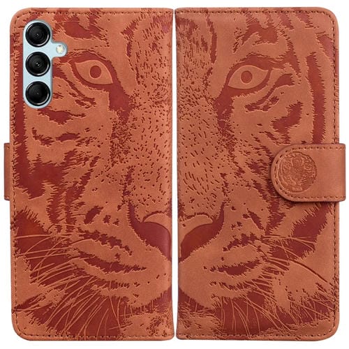 Funda de Teléfono Samsung Galaxy A15 Cuero con Tapa Patrón Relieve Tigre (Marrón)