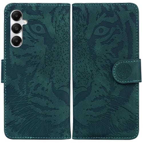 Funda para Teléfono Samsung Galaxy A05S Cuero con Tapa y Patrón en Relieve de Tigre (Verde)