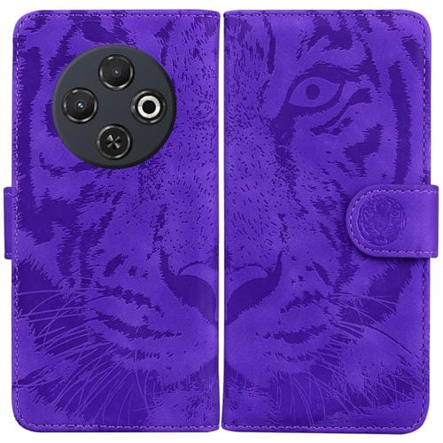 Funda de Cuero con Tapa para Teléfono Tecno Spark 30C Estampado Tigre (Morado)