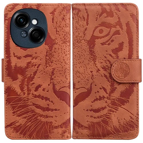 Funda de Cuero con Tapa Estampado de Tigre para Tecno Spark Go 1/Pop 9 Pro (Marrón)