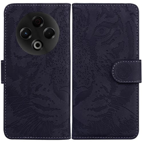 Funda de cuero con tapa y estampado de tigre para Tecno Spark 30 4G (negra)