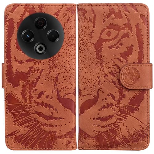 Funda de cuero con tapa y estampado de tigre para Tecno Spark 30 4G (marrón)