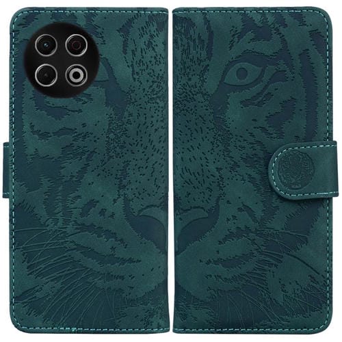 Funda de cuero con tapa y estampado de tigre para Tecno Spark 30 Pro (verde)