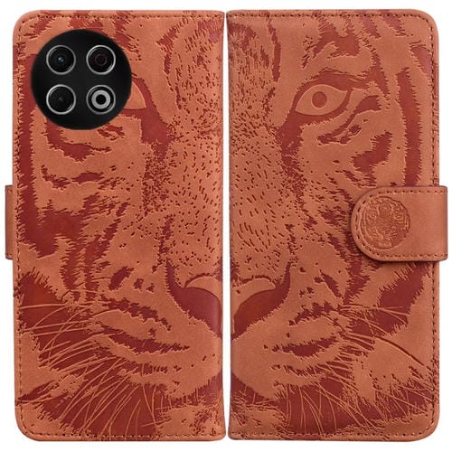 Funda de cuero con tapa y estampado de tigre para Tecno Spark 30 Pro (marrón)