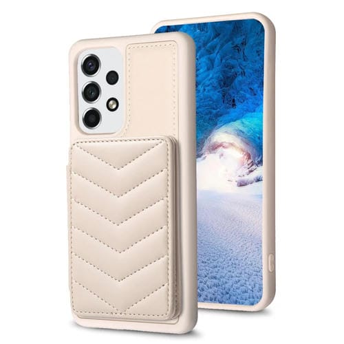 Para Samsung Galaxy A13 5G / 4G BF26 Wave Pattern Card Bag Holder Phone Case (Beige)
